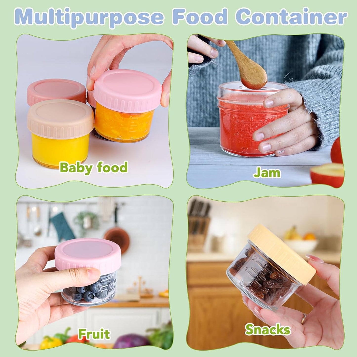 8 Pack Glass Baby Food Storage Containers, 4 oz Leakproof Baby Food Jars with Lids, Small Glass Food Containers for Infant Baby, Freezer Safe