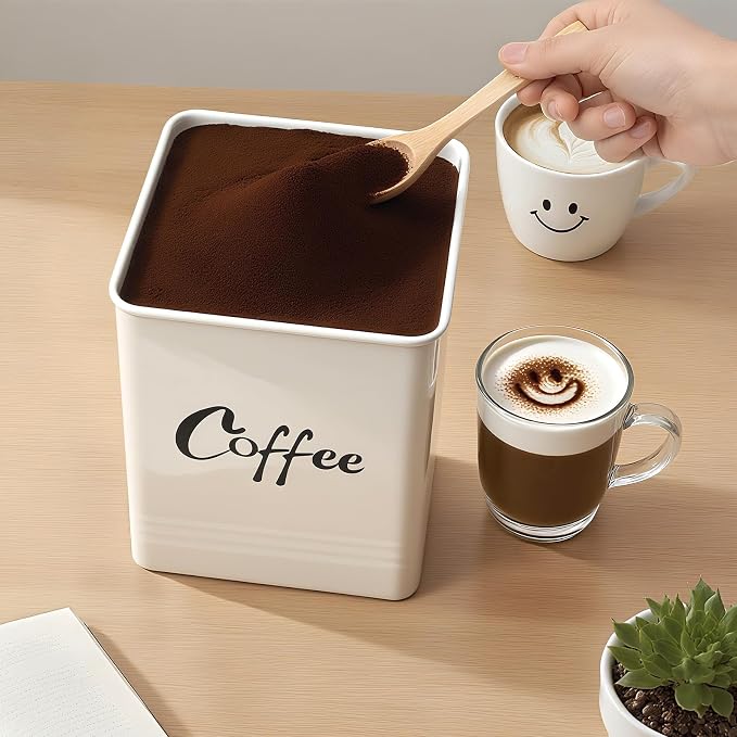 Airtight Coffee Canister-Coffee Container, Airtight 40 oz Large Iron Beige - Image 7