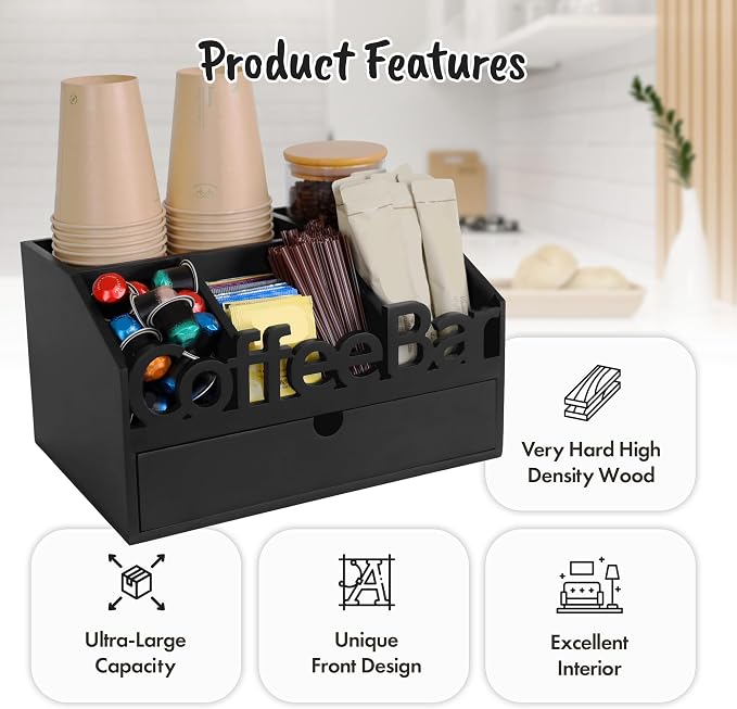 Coffee Bar Organizer Countertop, Wooden Coffee Station - Image 9