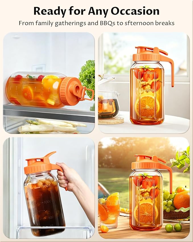 Glass Pitcher with Airtight Lid and Spout, 64oz Mason Jar Pitcher - Image 8