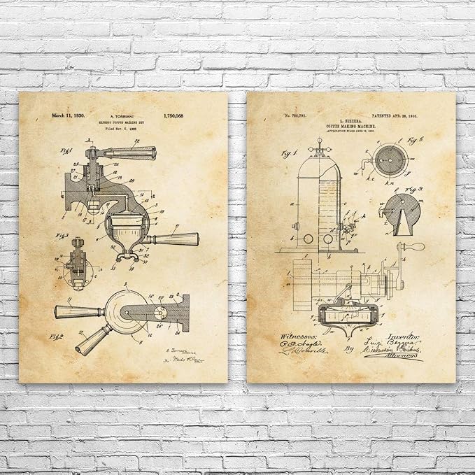 Espresso Patent Prints Set of 2, Restaurant Decor, Barista Gift, Espresso Bar by Unknown
