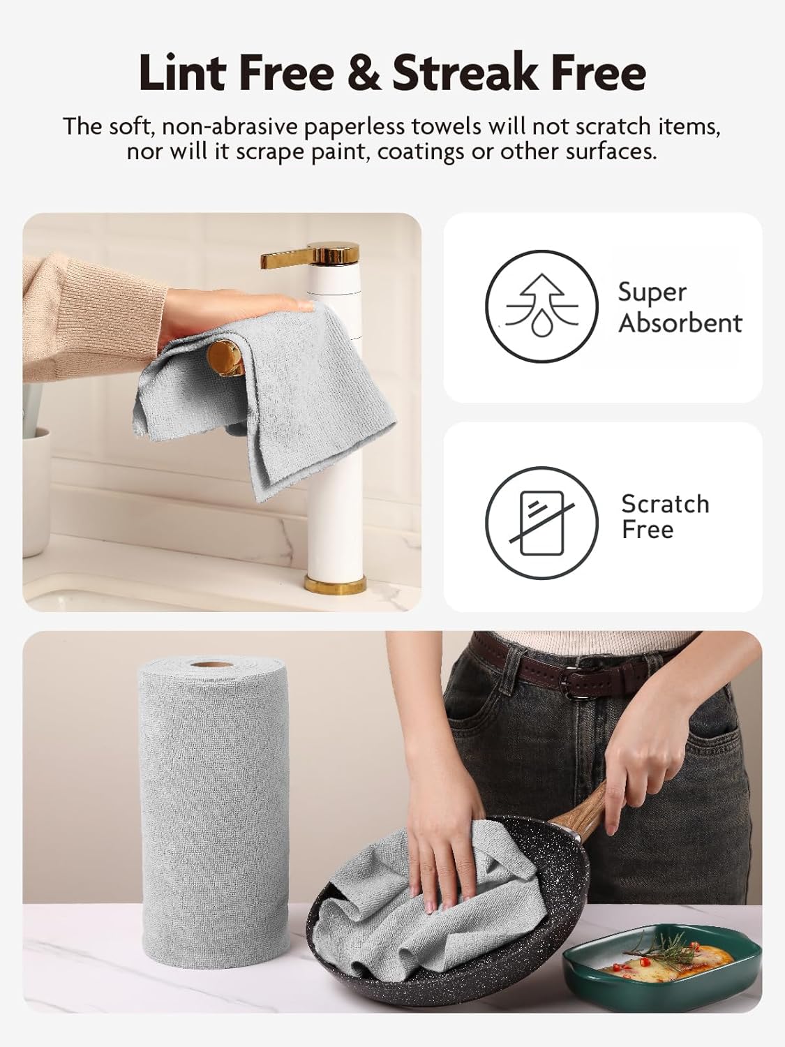 Fantasticlean Microfiber Cleaning Cloth Roll -150 Pack, Tear Away Microfiber Towels, 12" x 12", Reusable, Washable, Ultra Absorbent Dishcloth for Home Supplies, Car, Pet, Kitchen (2 Rolls of Grey)