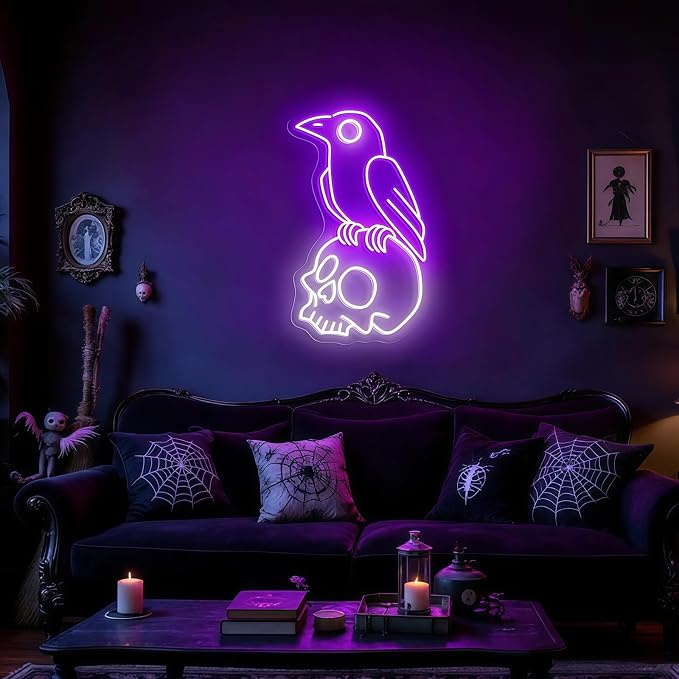 Raven on Skull Neon Sign, Halloween Decor, Man Cave, Dark Aesthetic Gift - Image 8