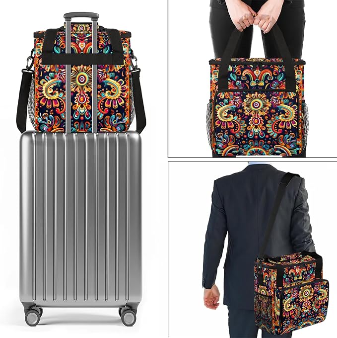Mexica Flower Floral Coffee Maker Carring Bag, Large Insulated Storage - Image 7
