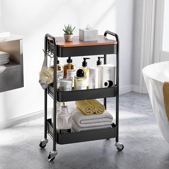 TOOLF 3-Tier Rolling Cart with Table Top, Metal Storage Cart on Wheels - Image 8