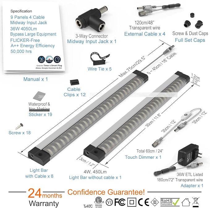 EBD Under Cabinet Lights Plug in 9 Pcs 12 Inch, Dimmable No Messy Wires - Image 8