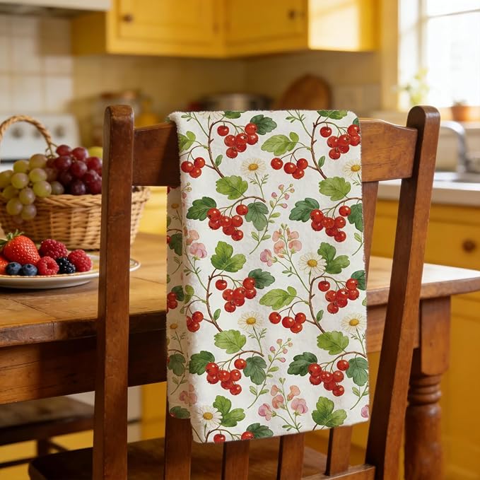 CUTHOLLOW Berries and Flowers Decorative Kitchen Towels Set of 4, 25.98"x17.72" - Image 7