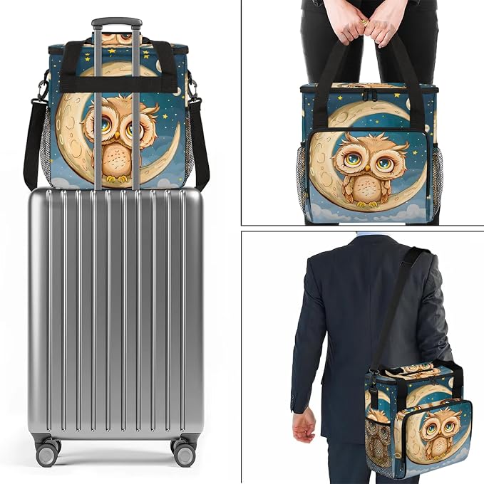Night Moon Owl Coffee Maker Carring Bag, Large Insulated Storage Organizer Case - Image 7