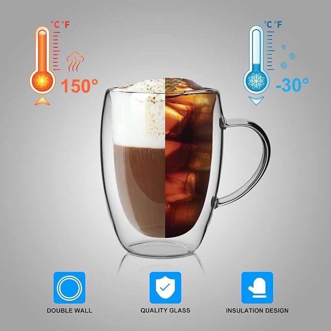 LIBWYS 6 Pack Double Walled Coffee Cups Glasses Mugs, 12oz Espresso Cappuccino - Image 6
