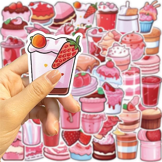 Pink Cake Dessert Stickers 50Pcs Notebook Water Bottle Skateboard Luggage - Image 6