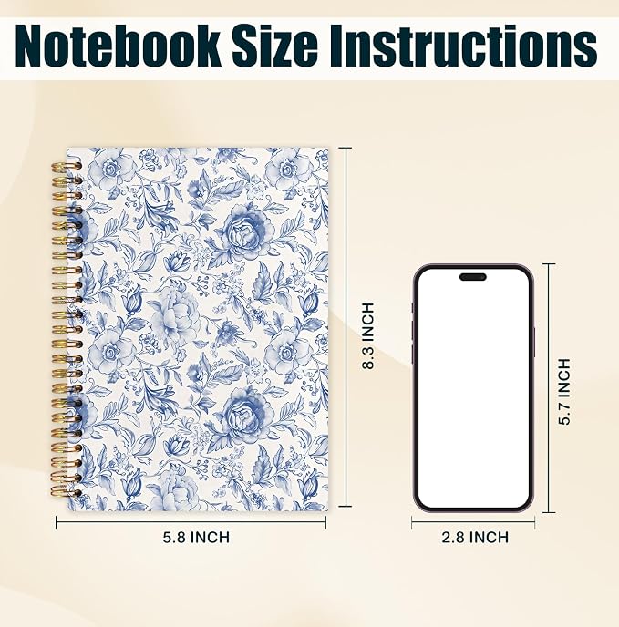 kunlisa Blue and White Chinoiserie Floral Spiral Notebook Journal 5.5x8.3 - Image 7