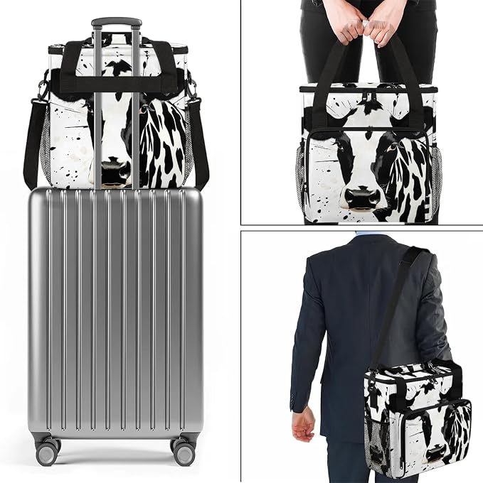 Black Cow Print Coffee Maker Carring Bag, Large Insulated Storage Organizer - Image 7
