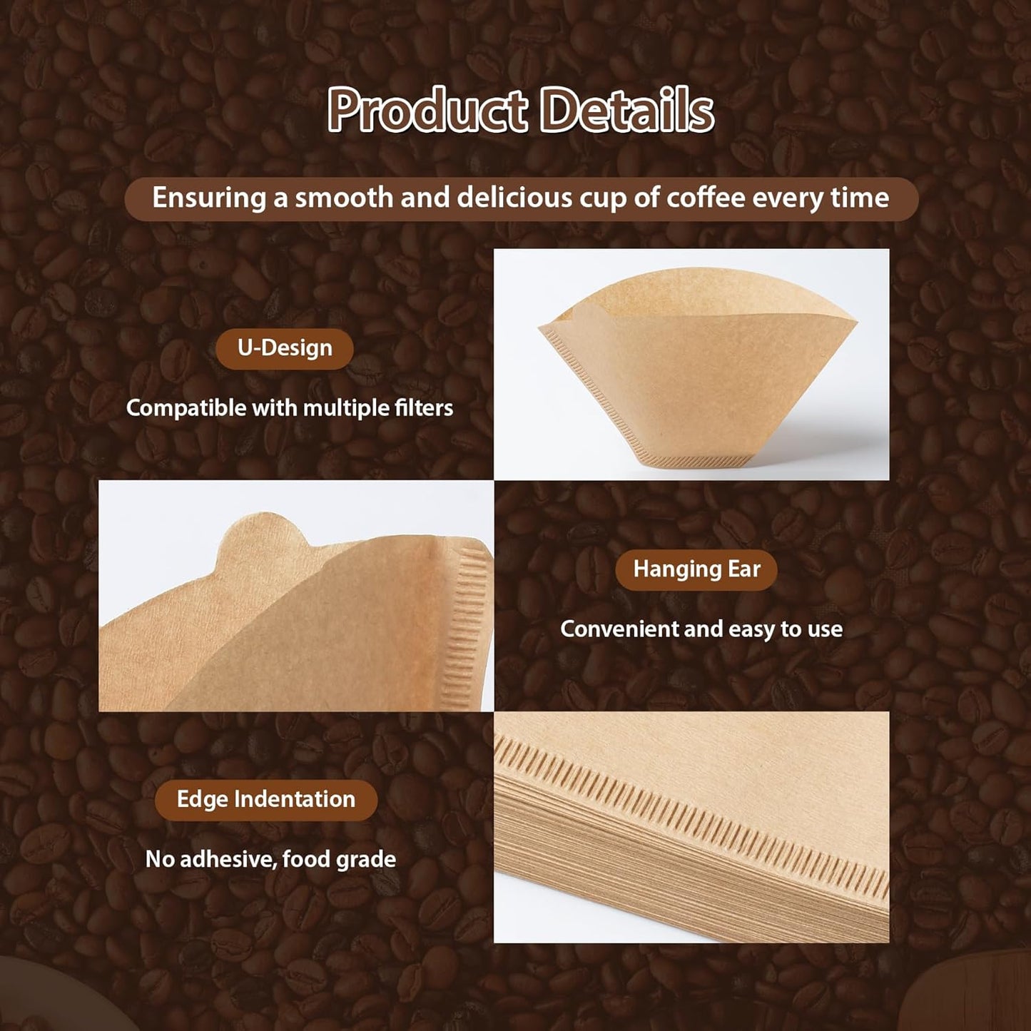 100 Count Cone Coffee Filters #4, Natural Brown Paper Cone Shaped Coffee Filters for Pour Over and Drip Coffee Maker(100 Count)