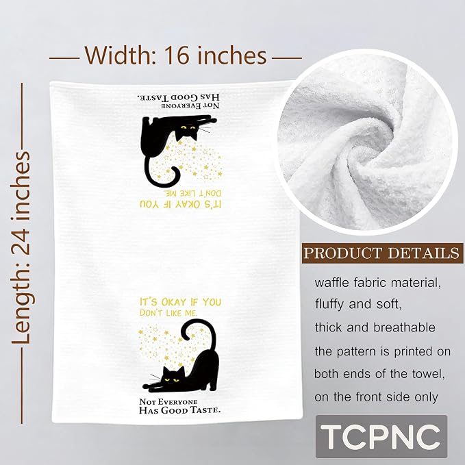 Funny Black Cat Kitchen Towel, Cute Black Cat Hand Towel, - Image 7