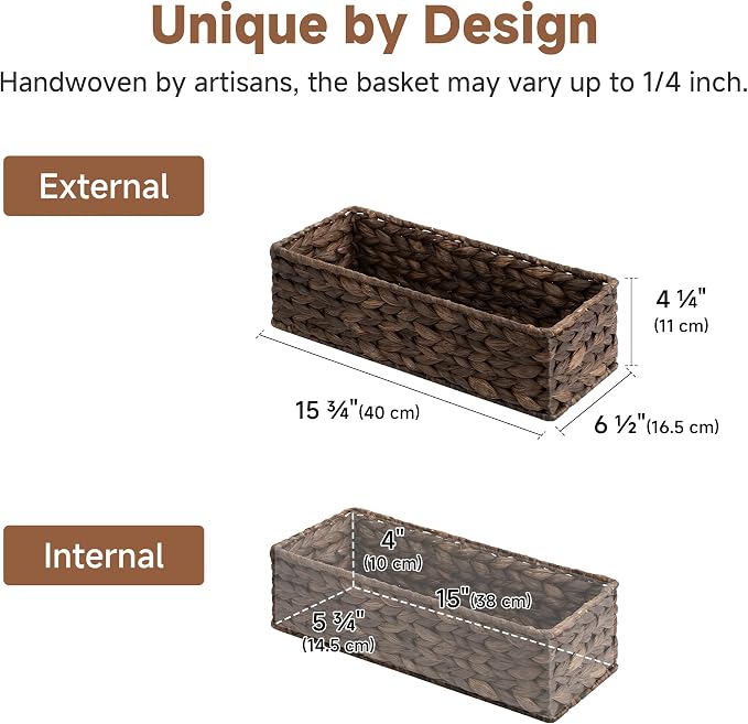 StorageWorks Brown Water Hyacinth Bathroom Basket Organizer and Storage - Image 7