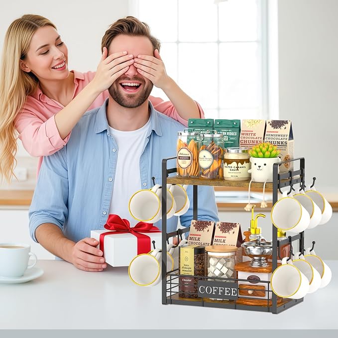 EsLuker.ly Coffee Mug Cup Holder Tree Bar Station Organizer, 2 Tier Mug Stand - Image 8