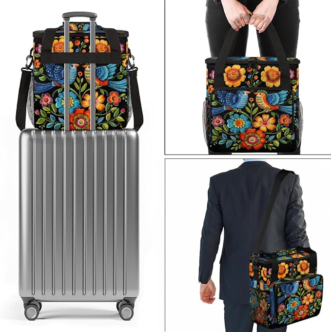 Floral Bird Travel Coffee Maker Carrying Bag Vintage Boho Floral Large - Image 7
