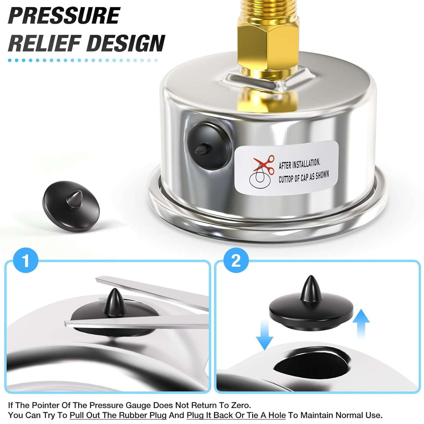 MEANLIN MEASURE -30inHG~30Psi Vacuum Gauge Stainless Steel 1/4" NPT 2" FACE DIAL Waterproof for Air Compressor HVAC Negative Pressure Hand Pump Pool Back Mount with 1/2" NPT and 3/8" NPT Hex Bushing
