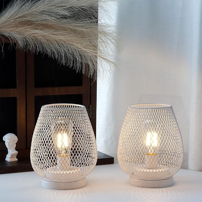 JHY DESIGN Set of 2 Metal Cage LED Lanterns Battery Powered Cordless Accent - Image 8