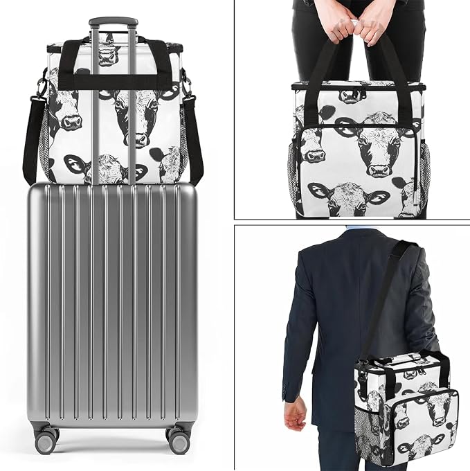 Black And White Cow Coffee Maker Carring Bag, Large Insulated Storage Organizer - Image 7