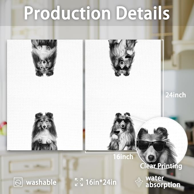 Sheltie Gifts Coffee Wine Kitchen Towels Set of 2, Coffee Dog Dish Tea Towel - Image 7