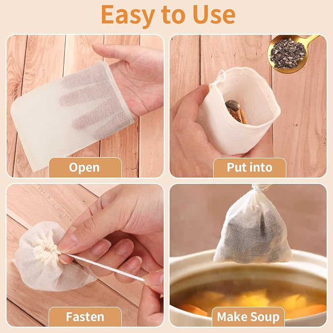 40 Pcs Empty Spice Bags for Cooking Soup, Reusable Tea Bags for Loose Tea - Image 8
