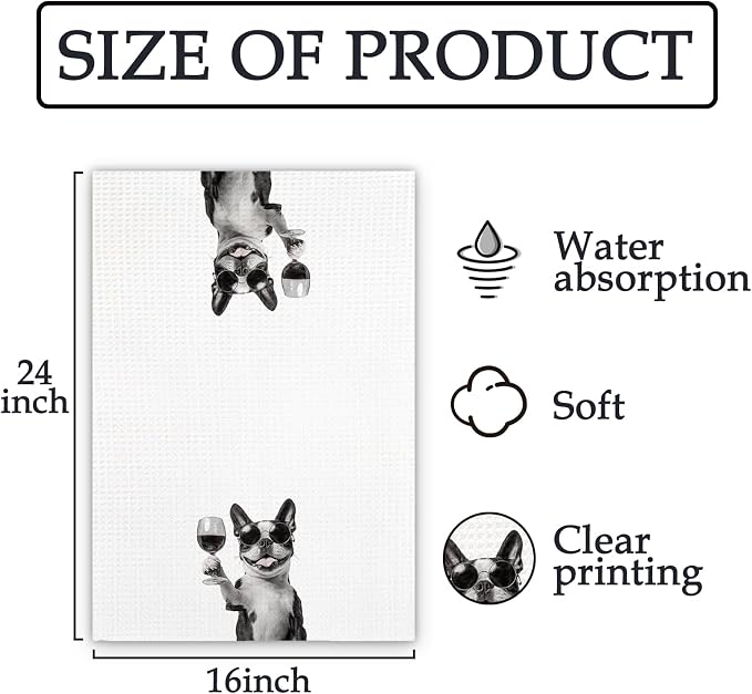 Boston Terrier Gifts Wine Dog Kitchen Towels, Gifts - Image 7