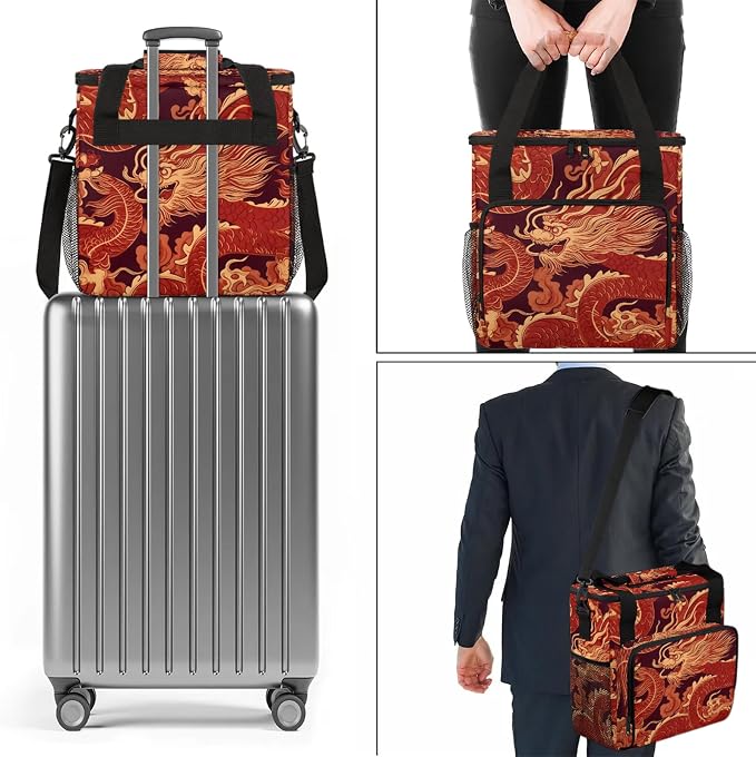 Japanese Red Dragon Coffee Maker Carring Bag, Large Insulated Storage Organizer - Image 7