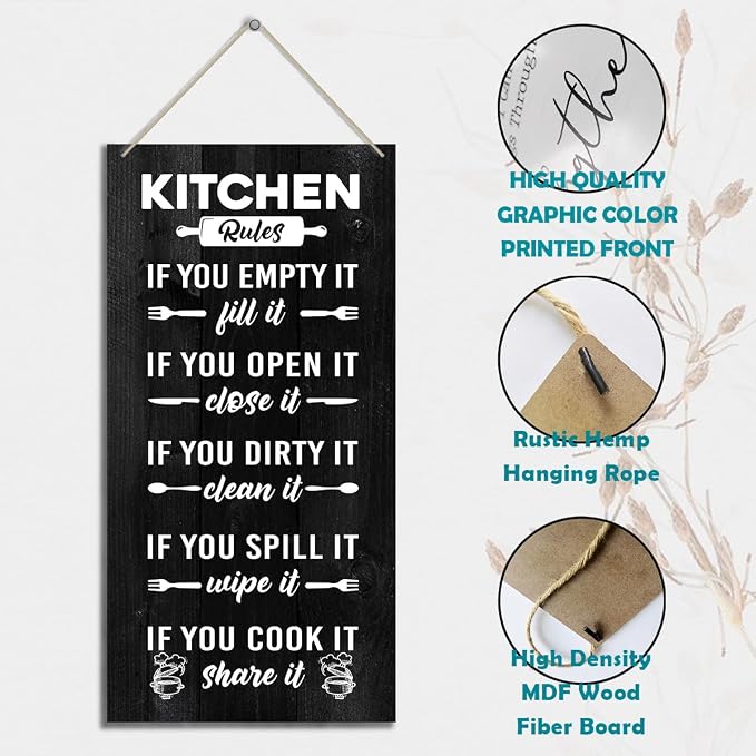 J2 Farmhouse Rustic Kitchen Sign, Hanging Printed Wooden Plaque Decor, Shared - Image 5