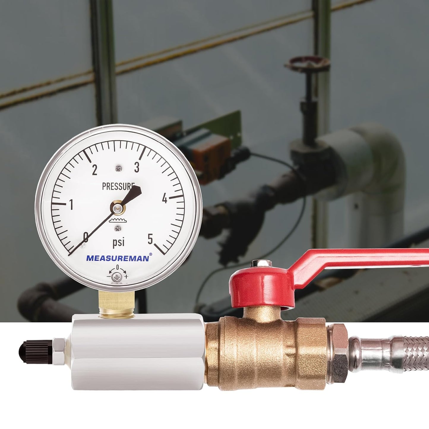 MEASUREMAN Diaphragm Type Capsule Low Pressure Gauge with Valve,3/4" FNPT Connection, 2-1/2" Dial, Adjustable, 0-5Psi