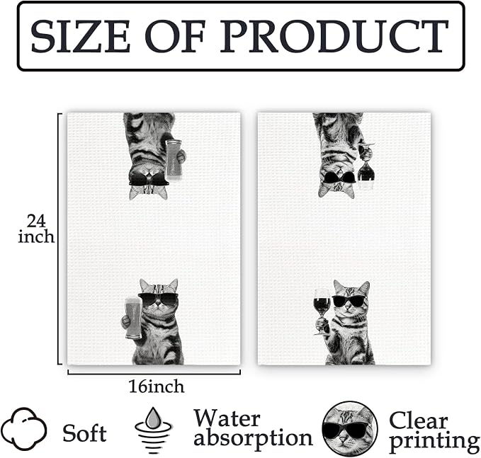 American Shorthair Gifts Cat Wine Kitchen Towels Set of 2, Funny Cats Wine - Image 7