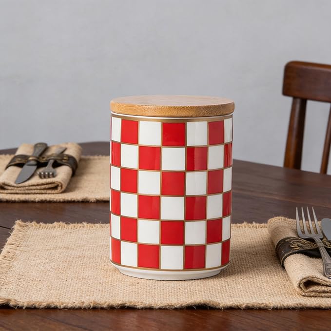 Kitchen Countertop Ceramic Checkered Canisters, Airtight Kitchen Canisters - Image 9