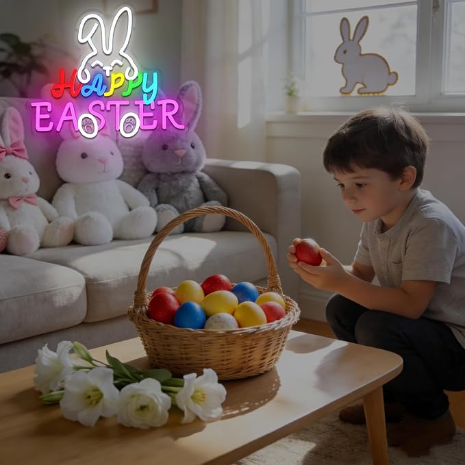 Happy Easter Neon Sign for Wall Decor Dimmable Bunny Led Sign for Bedroom - Image 7