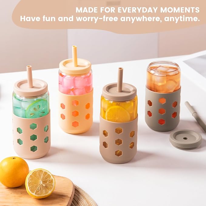 Mrsdry Glass Cups with Lids and Straws, 16oz Drinking Glasses Set with Silicone - Image 9