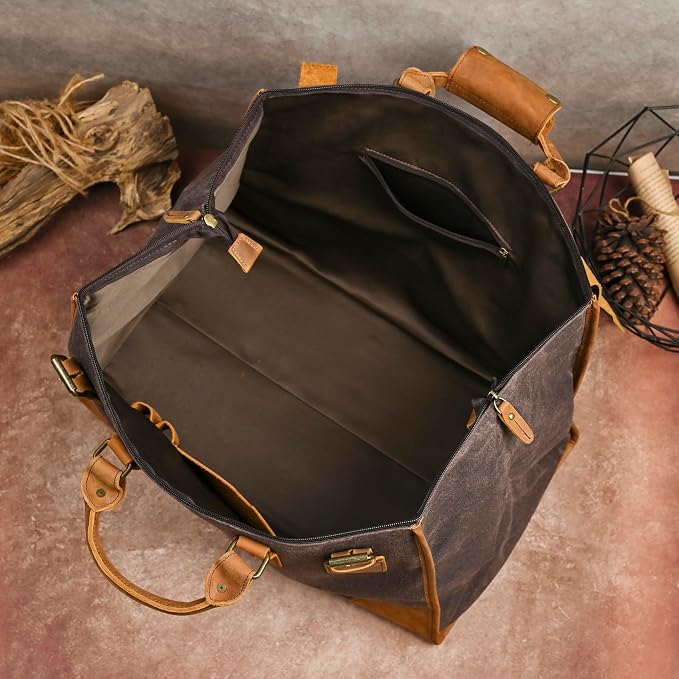 Water Resistant Canvas + Leather Travel Luggage Tote Duffle Gym Suitcase - Image 8