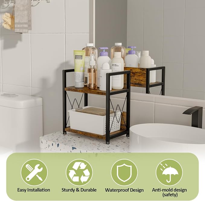 Aduanbang Coffee Bar Accessories Organizer, 2 Tier Wooden Kitchen Counter Shelf - Image 7