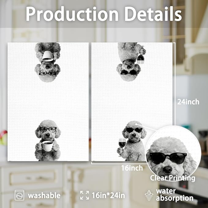 Poodle Gifts Coffee Wine Kitchen Towels Set of 2, Gifts - Image 7