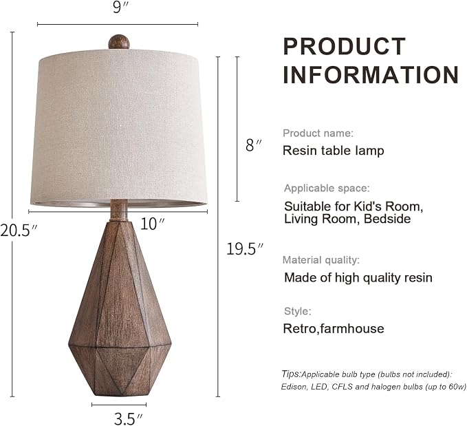 PoKat 20.25" Retro Farmhouse Table Lamp Set of 2 - Image 7