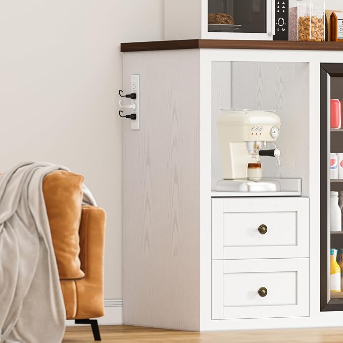 47.2" Coffee Bar Cabinet with Fridge Space, Farmhouse Mini Fridge Cabinet with - Image 7