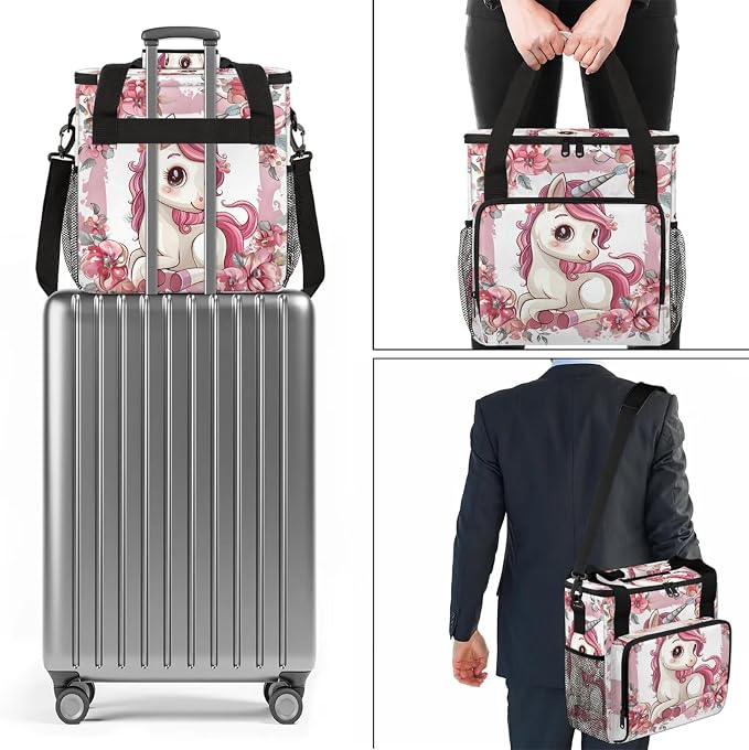 Cute Unicorn Floral Coffee Maker Carring Bag, Large Insulated Storage Organizer - Image 7