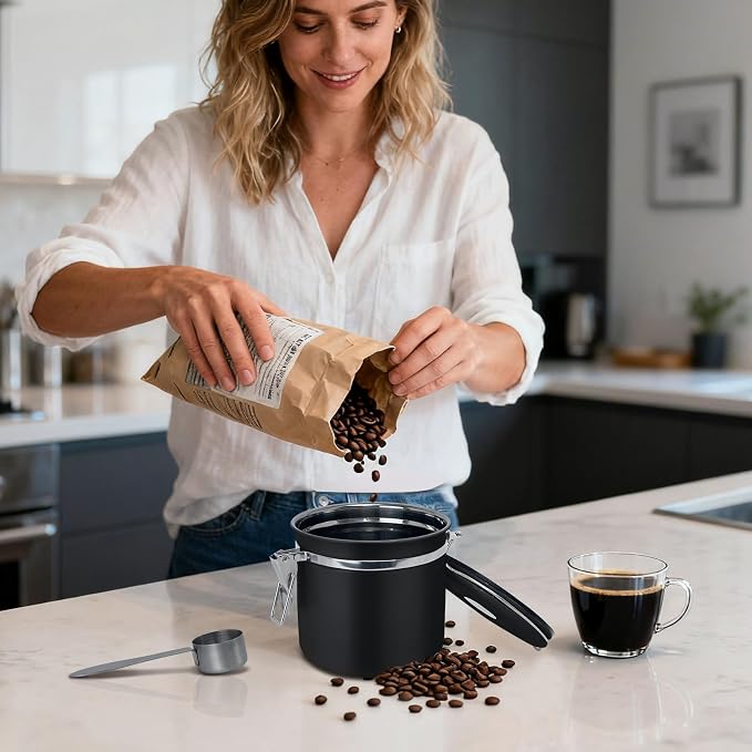 1.2L Airtight Vacuum Coffee Canister, Stainless Steel Storage Container - Image 7