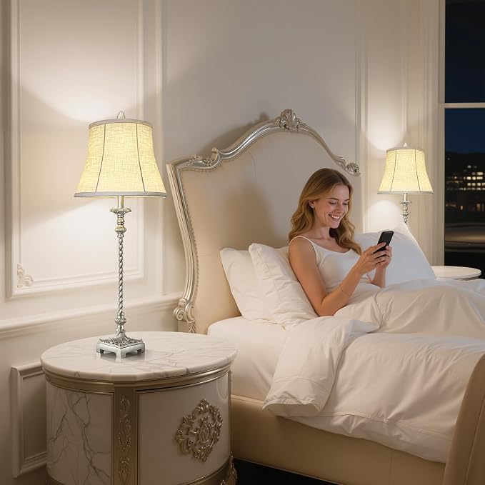 Candle Stick Buffet Table Lamp Set of 2, 3-Way Dimmable Bulb Included, Country - Image 6