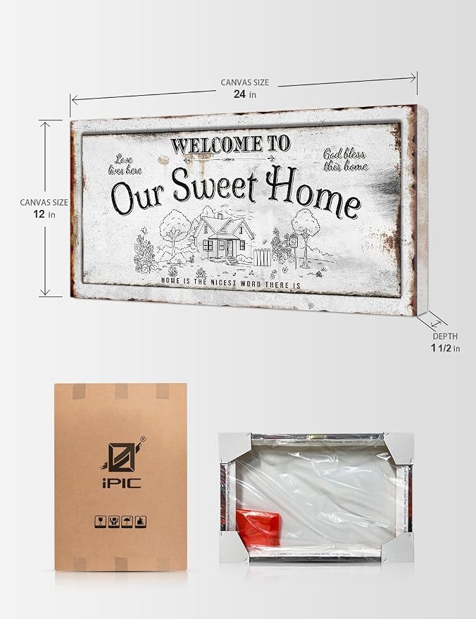 IPIC - Our Sweet Home Vintage Family Sign, Rustic Farmhouse Style Canvas Wall - Image 7