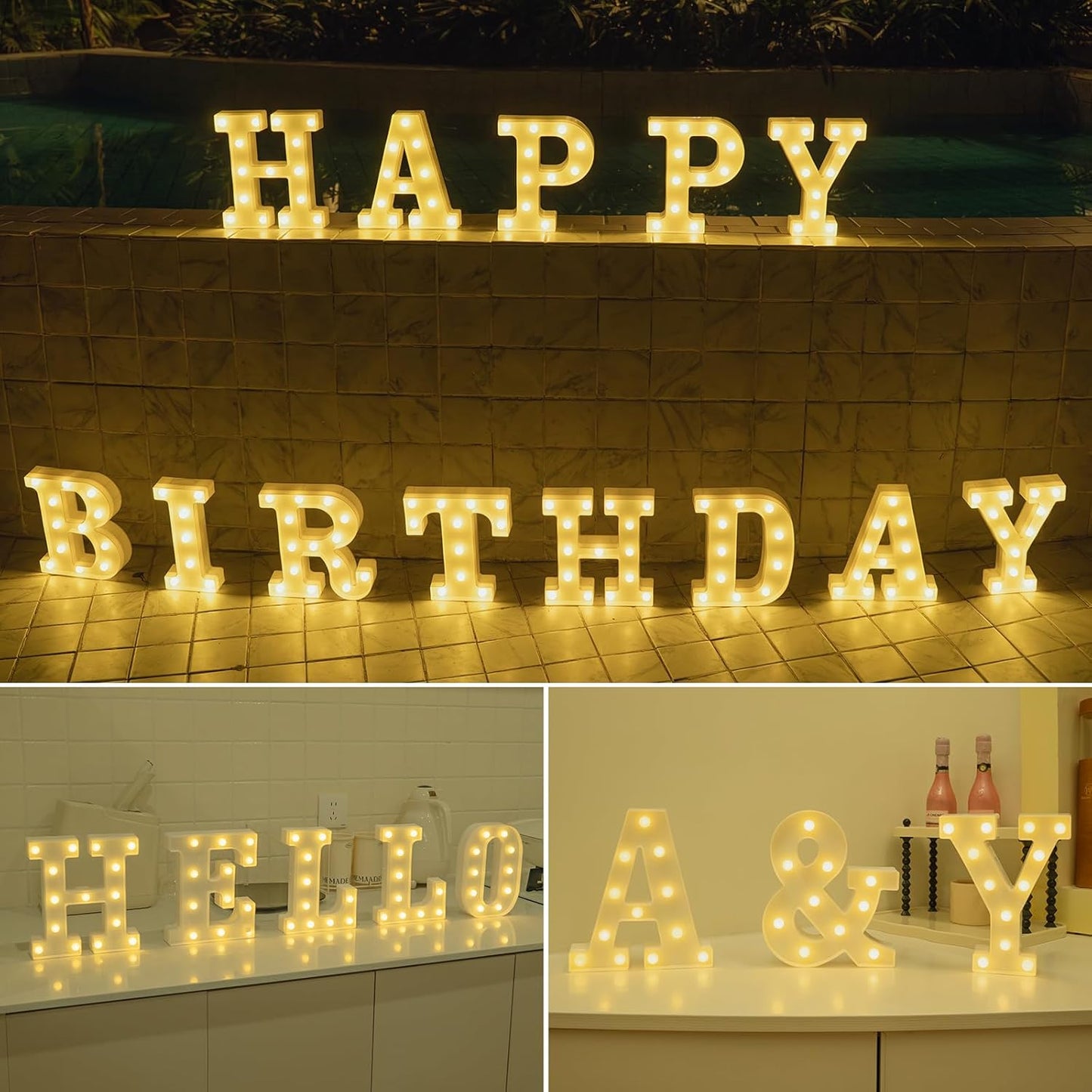 Foaky LED Letter Lights Sign Marquee Light Up Letters Sign for Night Light Wedding/Birthday Party Battery Powered Christmas Lamp Home Bar Decoration(P)