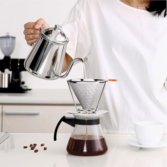 Pour Over Coffee Dripper, Stainless Steel Coffee Filter Reusable Pour Over - Image 7