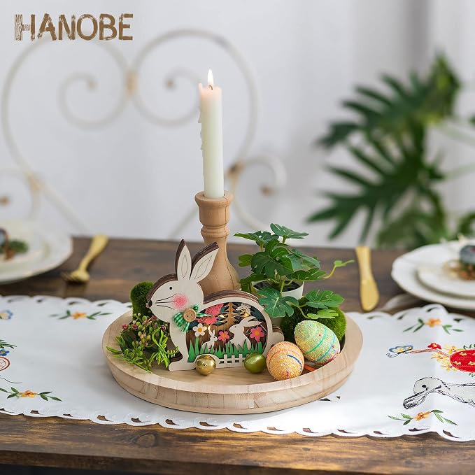 Hanobe Wood Decorative Tray:Set of 2 Round Unfinished Wooden Craft Trays DIY - Image 9