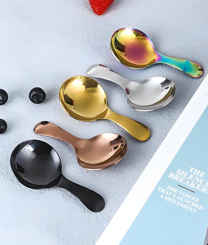 5PCS Short Handle Spoon, Stainless Steel Mini Spoons Thickened Small Round Spoon - Image 8