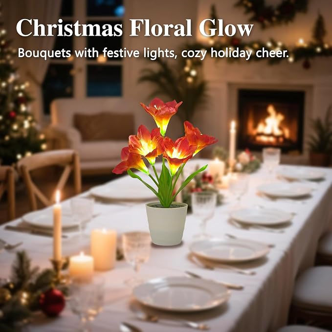 Artificial Red Amaryllis Flower Lamp Night Light - Image 9