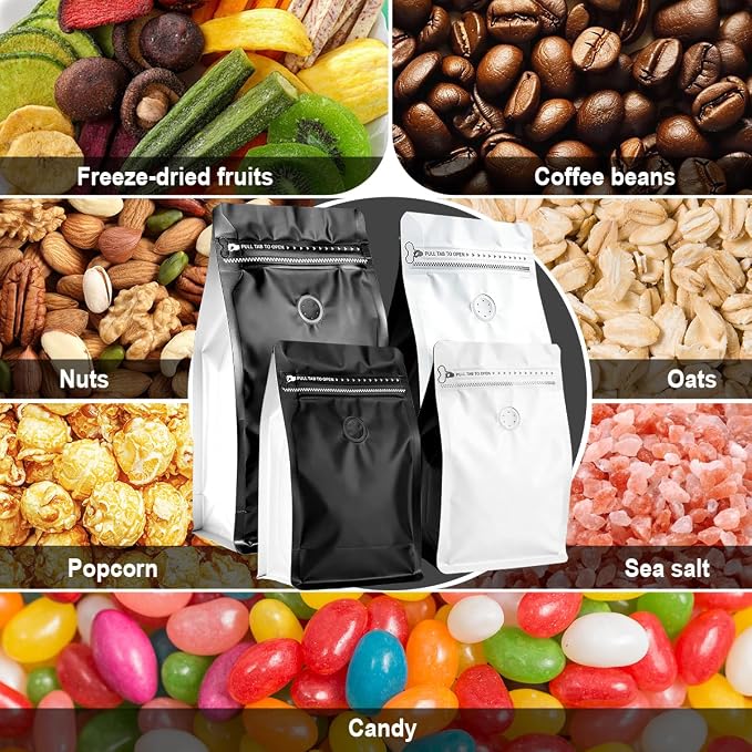 Coffee Bags with Valve 20pcs Black/White+20pcs White/Black Vented Coffee Beans - Image 8