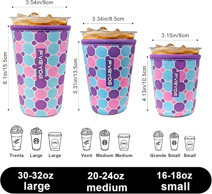 3 Pack Reusable Insulated Neoprene Iced Coffee Sleeves & Coffee Cup Holder - Image 7